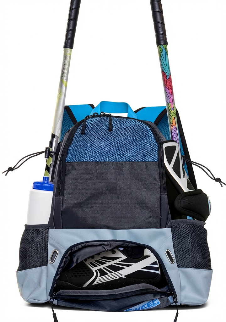 Youth athlete carrying Sweep Field Hockey Backpack on a field