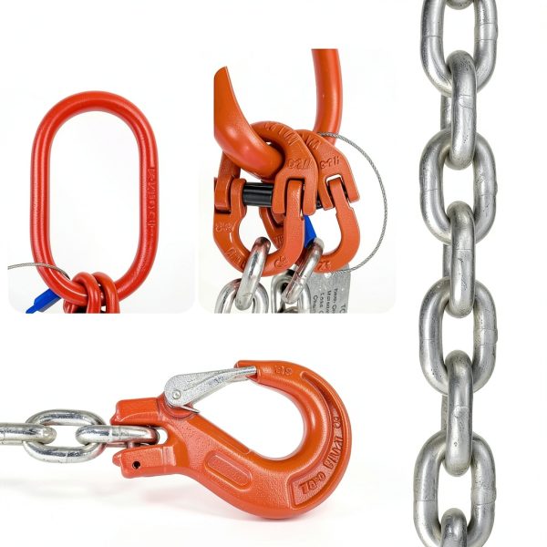 6600LBS Double Leg Chain Sling with Hooks, 6Ft 5/16" G80 Alloy Steel 2 Leg Chain Sling 3Ton with Standard Marking (Galvanized)-3