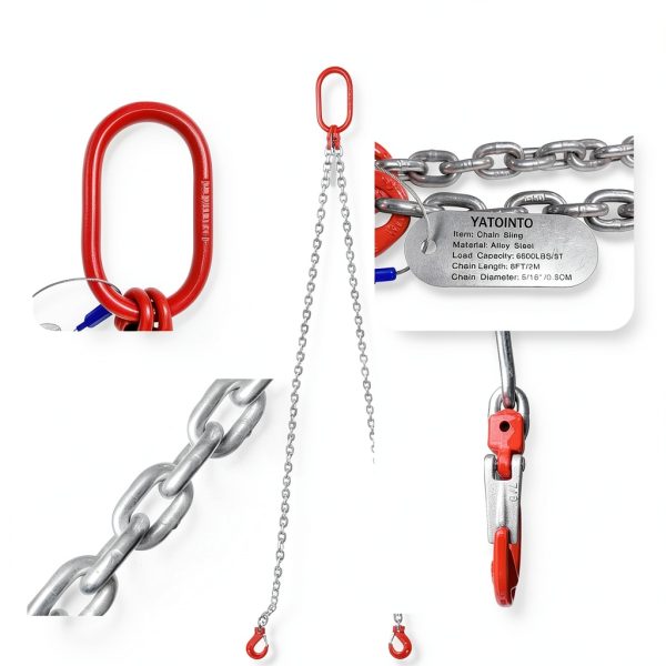 6600LBS Double Leg Chain Sling with Hooks, 6Ft 5/16" G80 Alloy Steel 2 Leg Chain Sling 3Ton with Standard Marking (Galvanized)-2