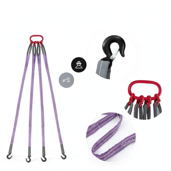 Chain Sling Nuanchu 5ft 2T Lifting Strap with 4 Corner Grab Hooks-3