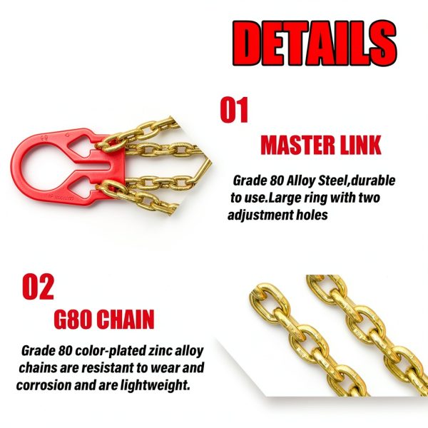 10ft Adjustable Chain Sling FITHOIST G80 Alloy Steel Leg Safety Hooks-4